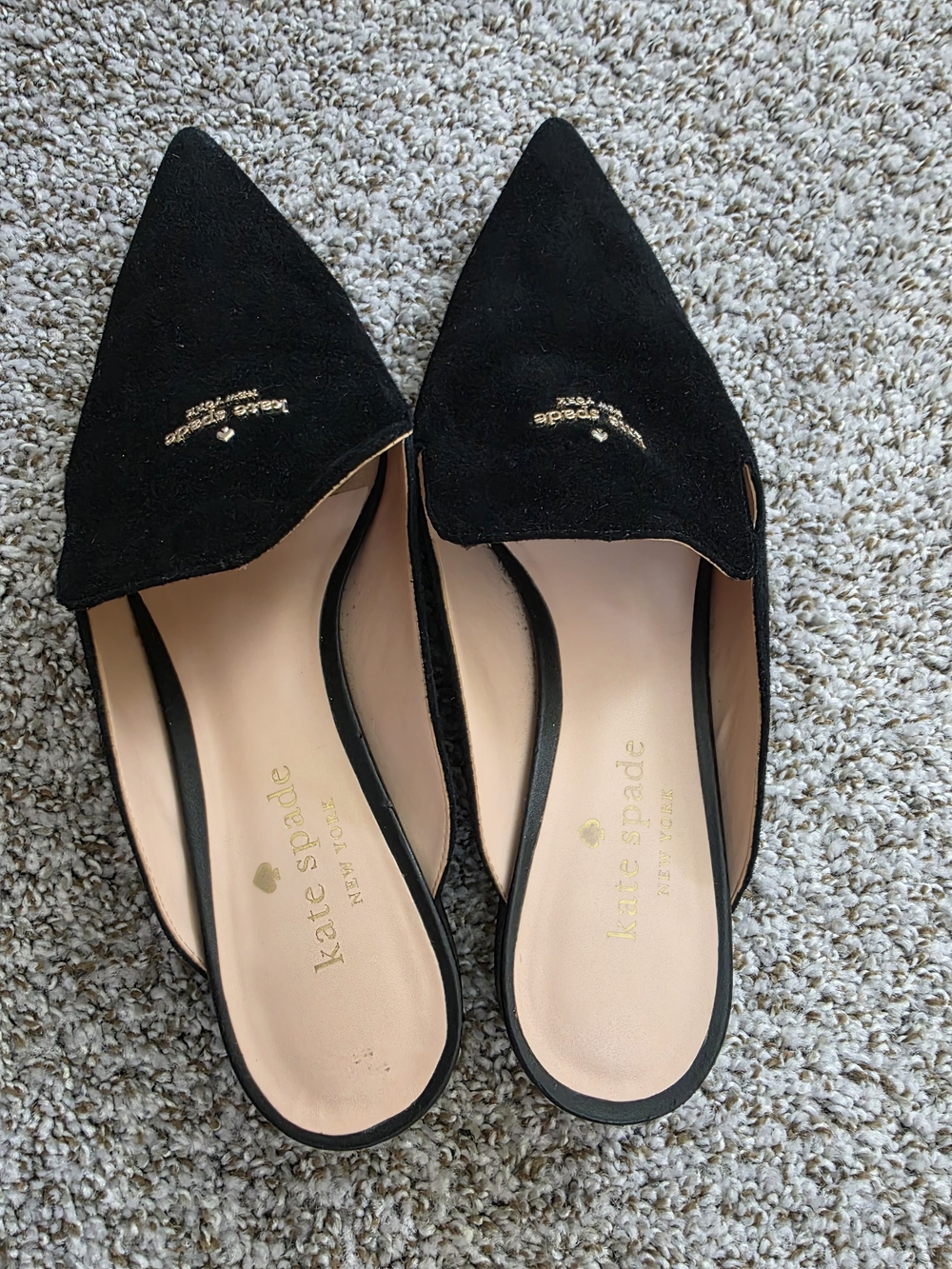 kate spade New York Black Suede Pointed-Toe Backless Mules - Picture 2 of 7